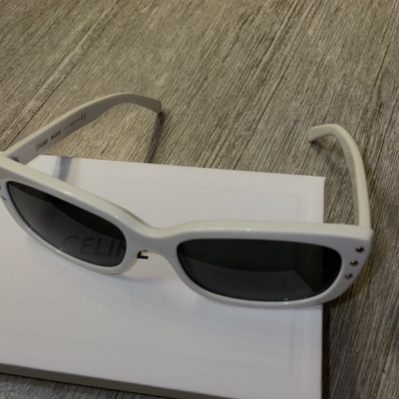 Celine CL40072i 25N Rock Rectangular Acetate Sunglasses, White/Gray - Picture 7 of 7